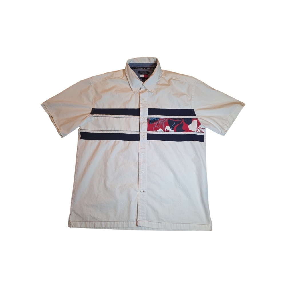 Vintage 2001 Tommy Jeans Shirt XL Heavyweight Flag Color Block Button Up Y2K